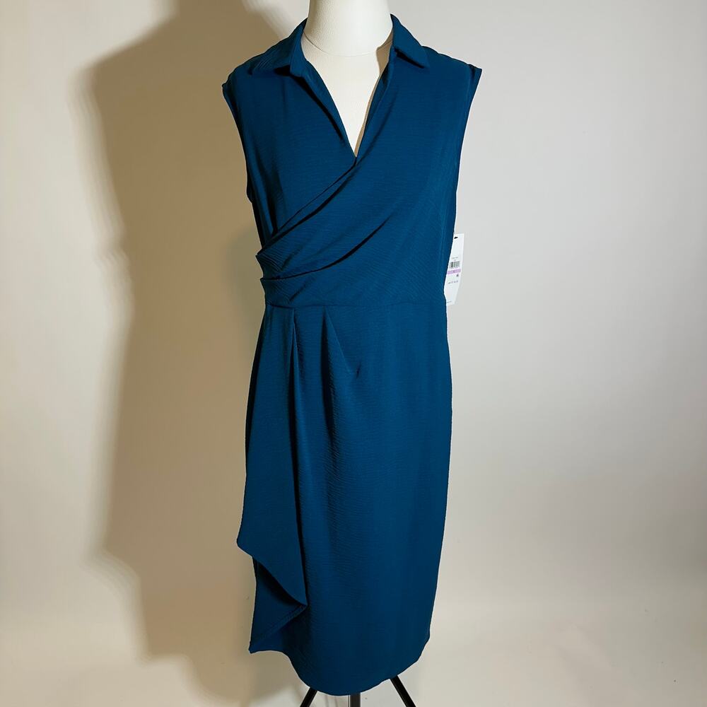 NWT Calvin Klein Teal Sleeveless Faux Wrap V-Neck Dress Career Womens Size 4